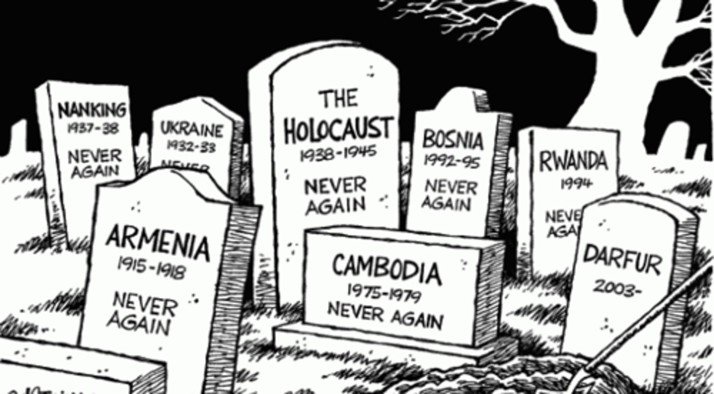 <p>The deliberate mass killing of a particular ethnic group or nation, with the goal of eradicating that group</p>