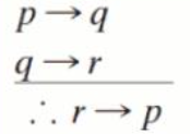 <p>p —> q</p><p>q — r</p><p><span>∴ r —> p</span></p>