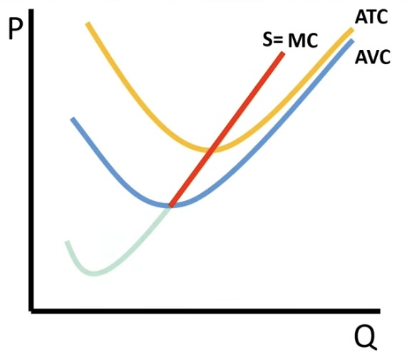 <p>MC curve above minimum of the minimum of the AVC curve </p>