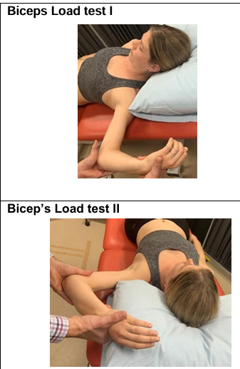 <p>Test I: 90deg abduction, 90deg elbow flexion</p><p>Test II: 120deg abduction, 90edg elbow flexion</p><p>Testing for: <strong>Biceps and Labrum tear</strong></p>