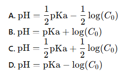 <p>which of these is the correct equation for the pH of a weak acid using the initial molarity of the weak acid</p>