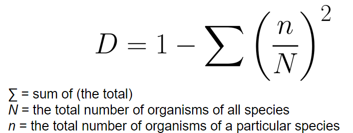 <ul><li><p>0= no diversity</p></li><li><p>1= infinite diversity</p></li></ul>
