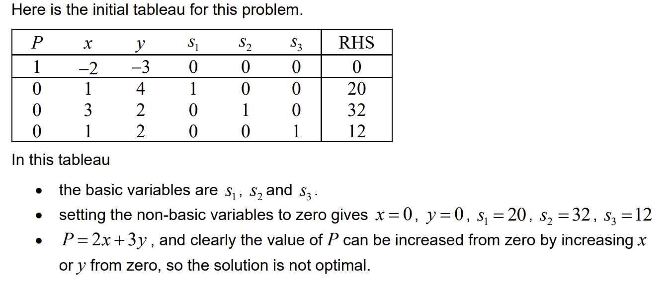 <p>basic variables are in the basic solution, value is not 0 (in variable column all rows are zero except for one which has the value one)</p><p>non-basic variables are not in the basic solution, value is 0 (column is not like a basic variable column)</p>