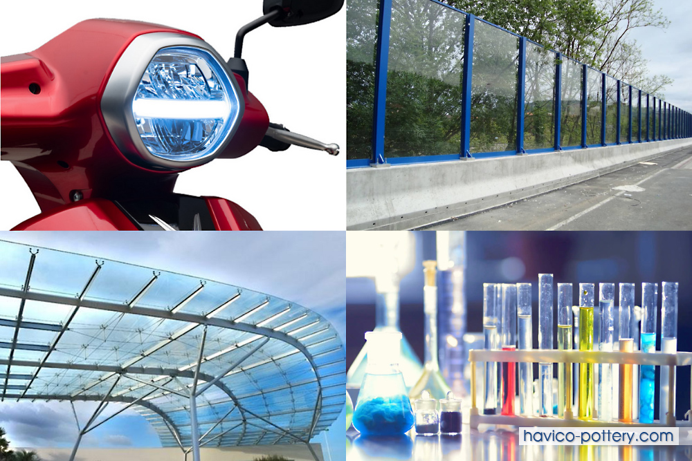 <p>Ứng dụng : sản xuất kính an toàn, ống kính máy ảnh, vỏ bọc đèn, kính máy bay, kính mũ bảo hiểm, răng giả, thấu kính, lăng kính</p>