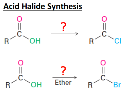 <p><span>The reagents used in </span><strong><u>acid halide synthesis</u></strong><span> are </span><span style="color: mediumseagreen"><strong>[...]</strong></span><span> and </span><span style="color: mediumseagreen"><strong>[...]</strong></span></p>