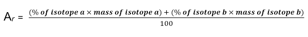 <ul><li><p>Multiply % abundance of each isotope by its mass</p></li><li><p>Add these numbers together</p></li><li><p>Divide by total abundance (100%)</p></li></ul>
