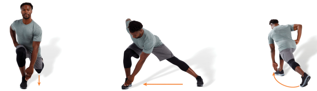 perform the lunge in all three planes of motion: sagittal, frontal, and transverse

in other words, perform a forward lunge, lateral lunge, and turning lunge
