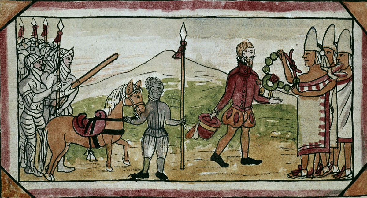 <p><em>(Painting of Juan Garrido holding a pike and leading a horse during a European expedition in the Americas in 1533.)</em><br><br>Which of the following contexts is most helpful for understanding the development in the painting?</p><p><strong>A.) </strong>As plantation laborers for Spanish settlers, Africans rarely rose above their designated status.</p><p><strong>B.) </strong>Most of the Africans accompanying early Spanish conquistadors primarily acted as servants for Spanish elites.</p><p><strong>C.) </strong>Africans referred to as Atlantic creoles used their familiarity with multiple cultures to gain social mobility.</p><p><strong>D.)  </strong>Africans resisted the transatlantic slave trade by forming revolts onboard slave ships.&nbsp;</p>