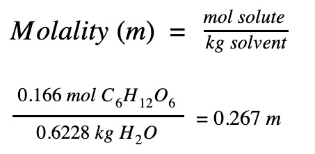 <p>the amount of solute in a solution relative to a given mass of solvent</p>