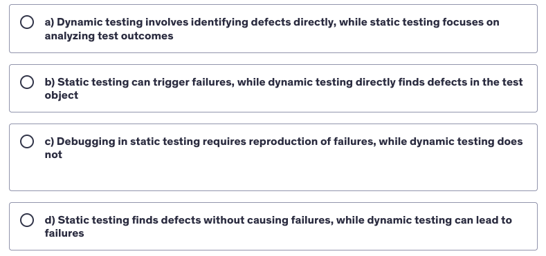 <p>What is the main difference between debugging triggered by dynamic testing and static testing?</p>