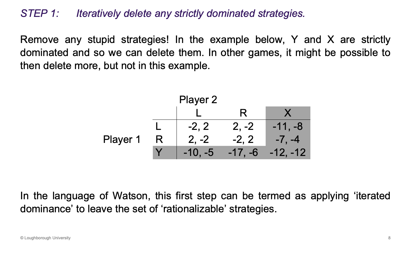 <p>Rationalizable - can be rational depending on what the other player chooses</p>