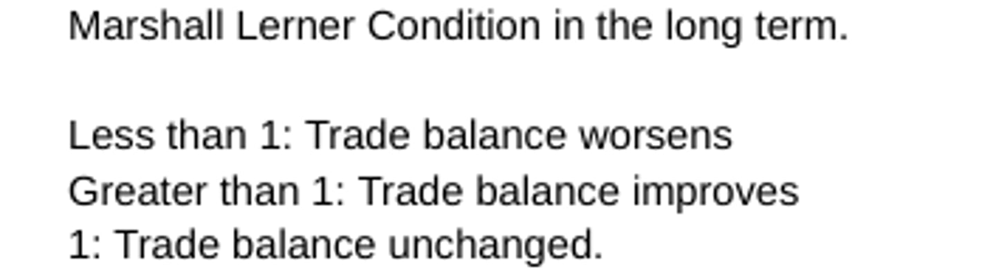 <p>States that a depreciation, or devaluation, of a currency will only lead to a net improvement in the current account balance if the PED of exports plus the PED for imports is greater than one. However, this does not always hold, as seen through oil. </p>