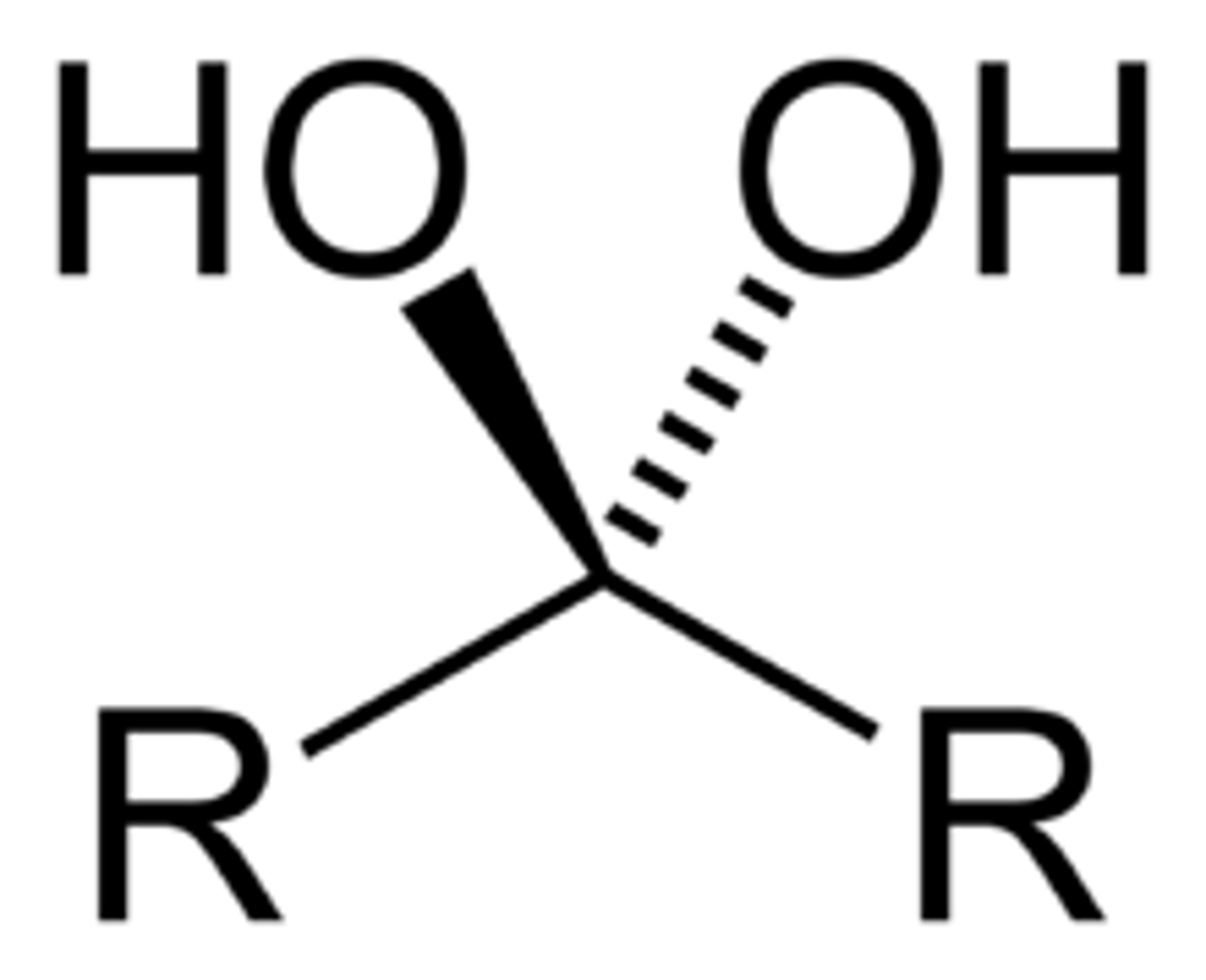 <p>-diols with hydroxyl groups on the same carbon</p><p>-also called hydrates</p><p>-spontaneously dehydrate to form C=O group</p>
