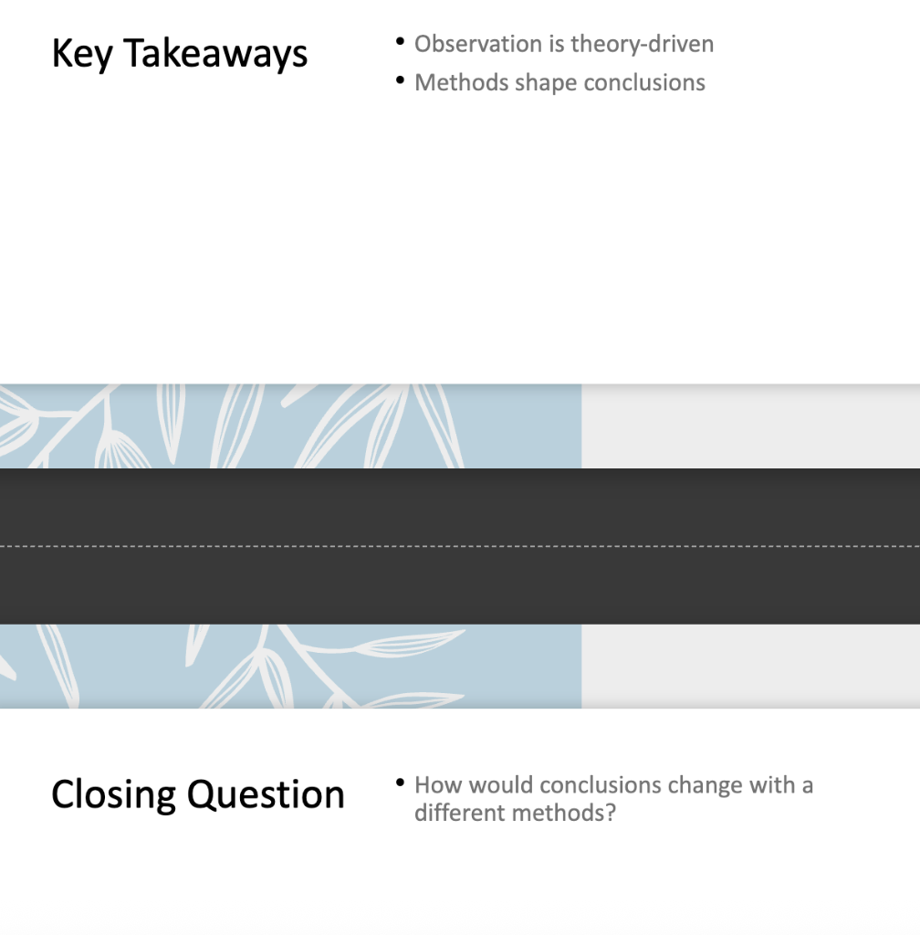 <p>Important takeaways and closing question info card on behavioral observations </p>