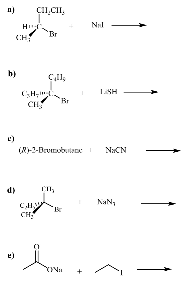<p>what is the product for the following S<sub>N</sub>1 and S<sub>N</sub>2 alcohol rxns</p>