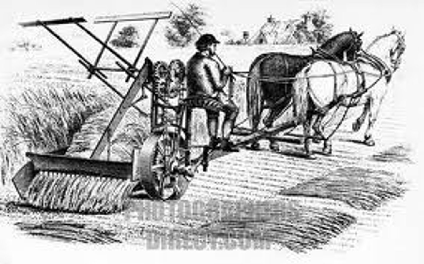 <p>machine that was pulled by horses and cuit and bundled grain automatically.</p>