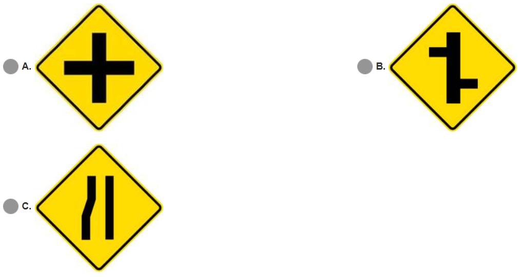<p><span>Select the <strong>FALSE</strong></span><strong>&nbsp;</strong><span>statement for the signboard below:</span><br><span>I) &nbsp; Stops at the correct lane.</span><br><span>II) &nbsp;Drive with caution.</span><br><span>III) Give signals before making a turn</span><br><span>IV) Watch out for vehicles going in and out at the junction</span></p>