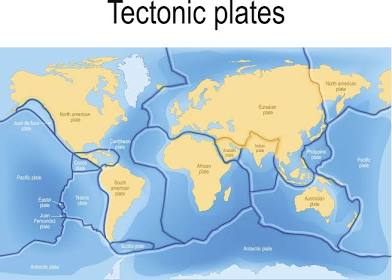 <p>Tectonic plates</p><p>Earthquakes and volcanoes</p>