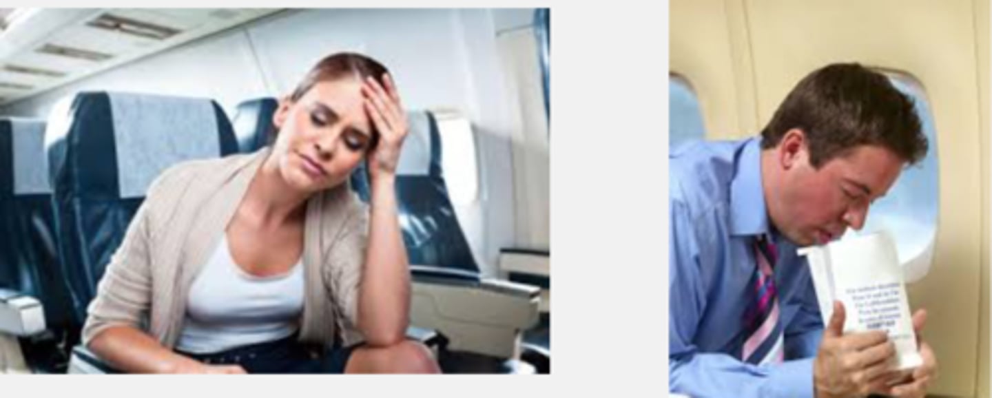 <p>the feeling of sickness caused by traveling in a plane: chứng say máy bay</p>