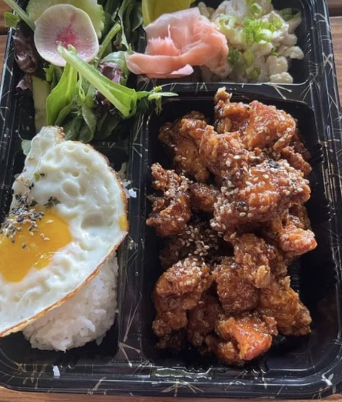 <ol start="3"><li><p>Plates &amp; Bentos: Tangerine Orange Chicken Bento* $16</p></li></ol><p></p>