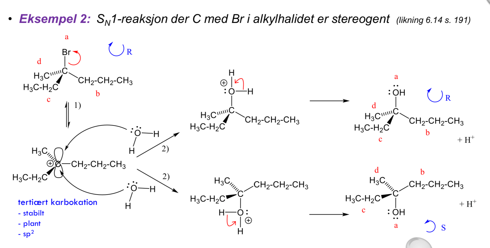 <p>Man får rasemisk blanding ved stereogent senter (angrep fra begge sider).</p>