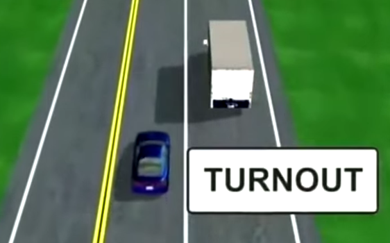 <p>When should you use a turnout lane (like a large truck)</p>