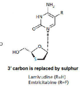 <ul><li><p>Lamivudine has R = H</p></li><li><p>Emtricitabine has R = F.</p></li></ul><p></p>