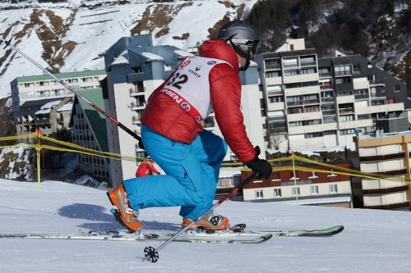 <p>to telemark ski (cross between downhill and cross-country)</p>