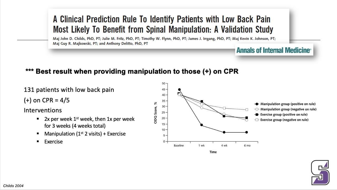 <p><span><strong>*** Best result when providing manipulation to those (+) on CPR</strong></span></p><p></p><p><span>Exercise group = low stress aerobic and lumbar spine strengthening program.</span></p><p style="text-align: left;"></p><p style="text-align: left;"><span>Explain table …</span></p>