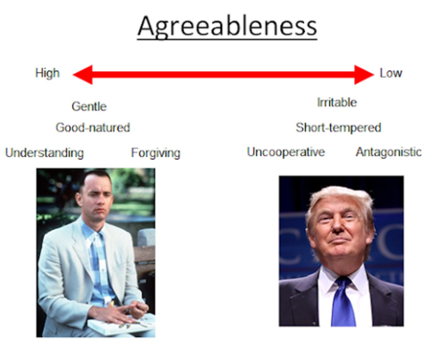 <p>A personality trait that describes a person's tendency to be kind, cooperative, empathetic, trusting, and considerate of others, essentially reflecting how well they prioritize social harmony and getting along with others.</p>