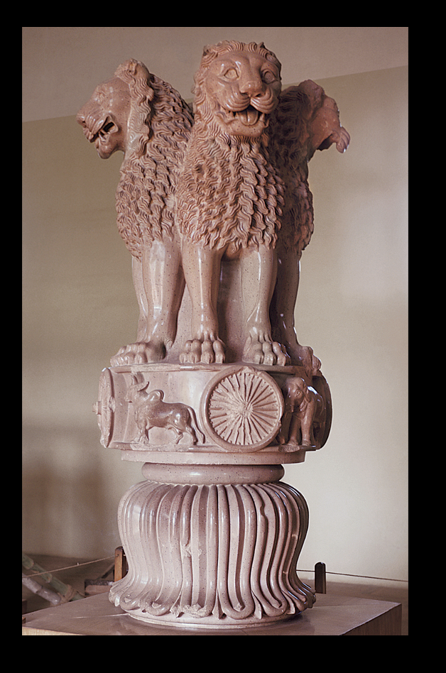<p><span>LION CAPITAL<br>From Ashokan pillar at Sarnath, Uttar Pradesh, India.Maurya period, c. 250 BCE. Polished sandstone, </span></p>