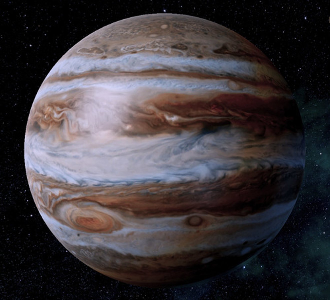 <p>-fifth from sun</p><p>-largest planet</p><p>-giant ball of swirling gas</p><p>-has 16 moons</p><p>-has 2 very thin rings</p><p>-has a large red spot which is a giant storm</p>
