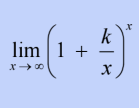 <p>Limit of (1 + k/X)^X as X-&gt;infinity</p>