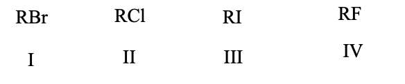 <p>List the following alkyl halides in order of increasing ease of Grignard formation:</p>