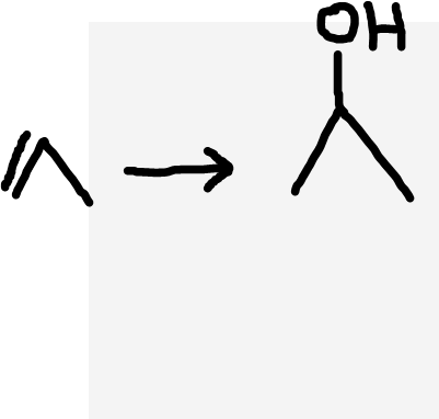 <p>Alkene to alcohol</p>