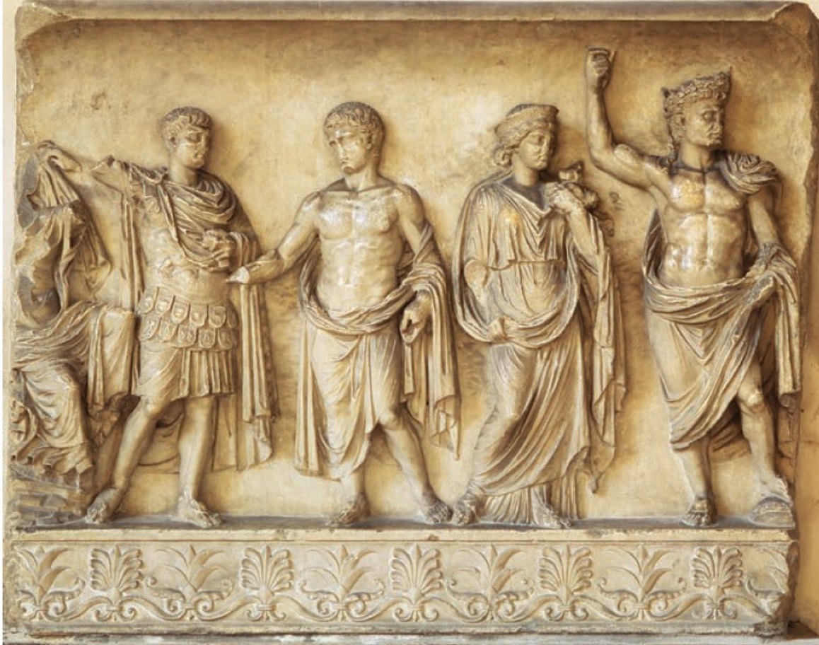 <p>Claudius in the Guise of Jupiter</p><p>1st cent</p><p>marble</p><p>Lanuvium</p><p>he ruled earth as jupiter ruled sky</p><p>mix of idealism and realism</p><p>old face, young body</p>