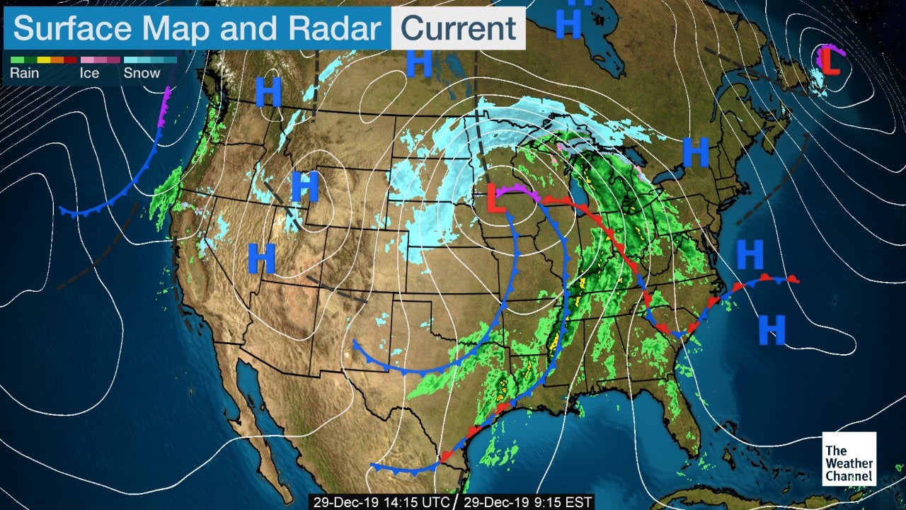 <p>Generally, is the US experiencing calm or stormy weather during this day?</p>