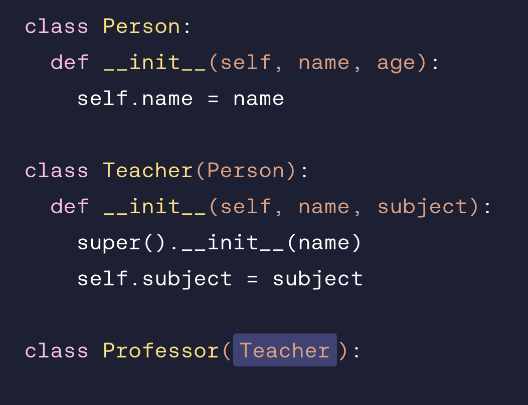 <p>class Professor(Teacher):</p>