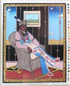 <p>Collector #5 (man in a wicker chair), 1975</p>