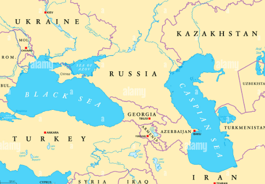 <p>Between Iran and Russia , important for Silk Road Trade and oil production</p>