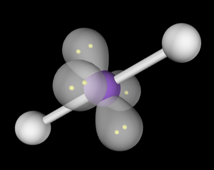 <p>2 Bonding Domains and 4 Lone Pairs</p>