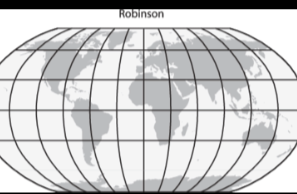 <p>Ovel shape map, distorted near the poles </p>