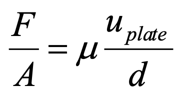 where:
f = force
A = area
miu = fluid viscosity
u = tangent object
d = depth