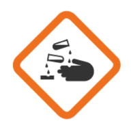 <p>May cause burns to skin and damage to eyes. May also corrode metals. Avoid skin eye contact, and do not breathe vapours.</p>