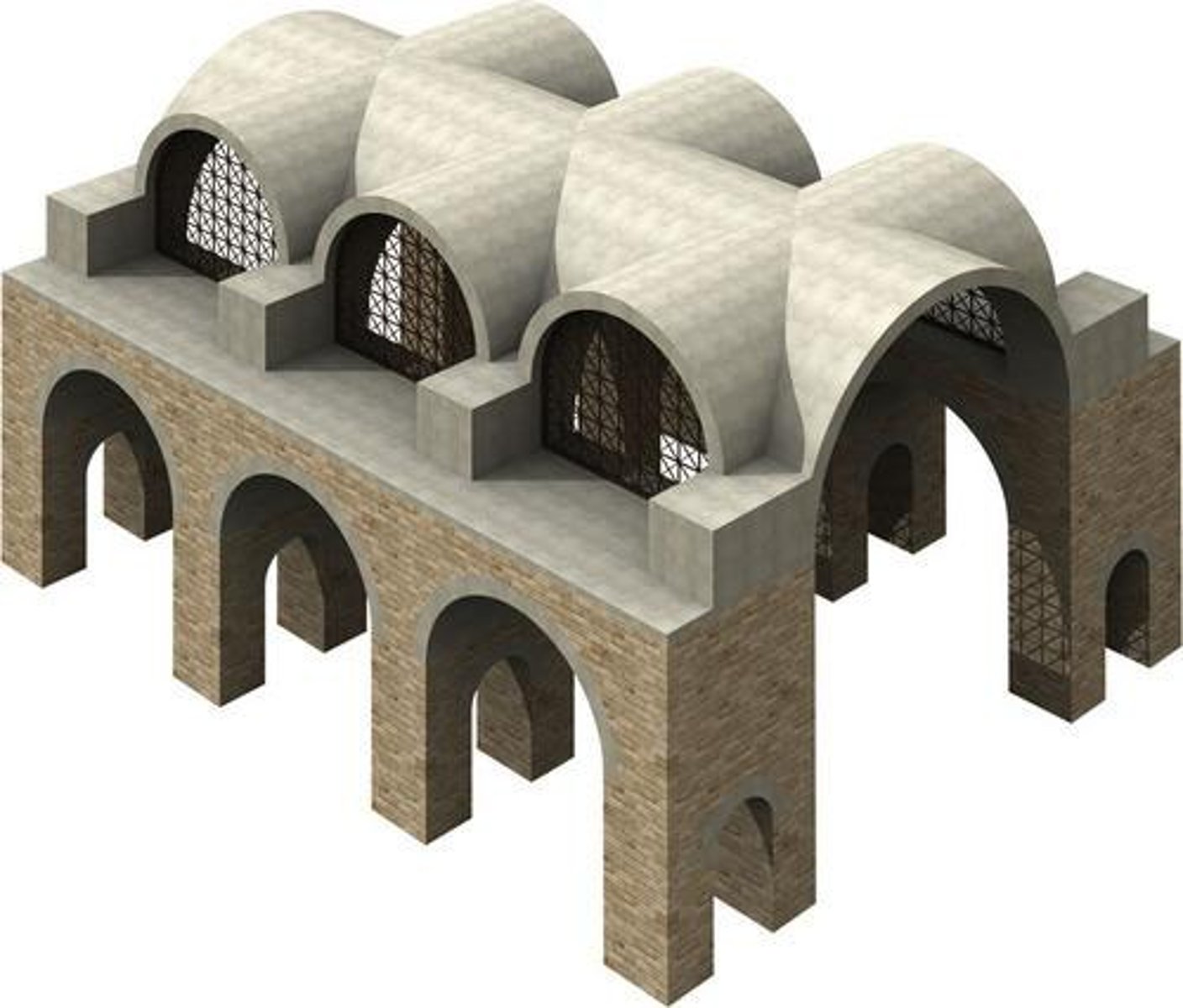 <p>a ceiling formed by the intersection of two barrel vaults at a right angle, creating a curved, arched ceiling where the two vaults meet. In Gothic architecture, this evolved into a more complex ribbed vault which concentrated the weight onto piers and buttresses, allowing for taller buildings with large windows and pointed arches.</p>