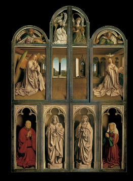 <p><span>Jan and Hubert (?) Van Eyck, <em>The Ghent Altarpiece</em> (closed), completed 1432</span></p>