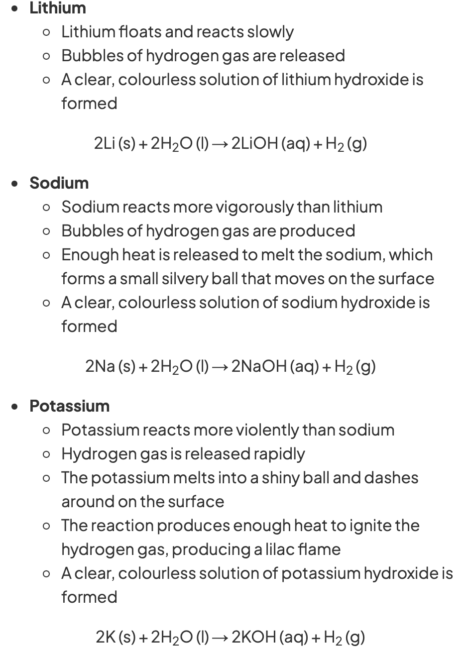<p>Reactivity increases down a group</p>