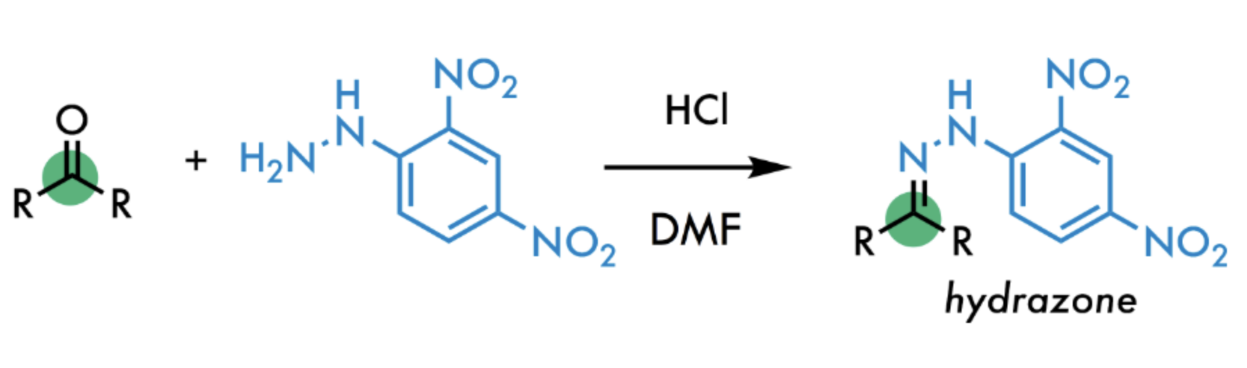 <ul><li><p>Aldehyde/Ketone Derivative</p></li><li><p><u>HCl: Catalyst</u></p></li><li><p><u>DMF: Solvent</u></p></li></ul><p></p>
