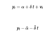 <ul><li><p>if de-trended yt is stationary</p></li><li><p>vt is stationary </p></li><li><p>most common is a linear trend but doesn’t have to be → d1t + d2²t</p></li></ul><p></p>