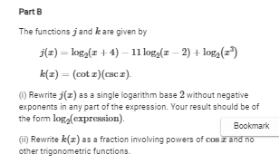 <p>B(ii) Rewrite k(x) as a fraction involving powers of cos x and no other trigonometric function</p>